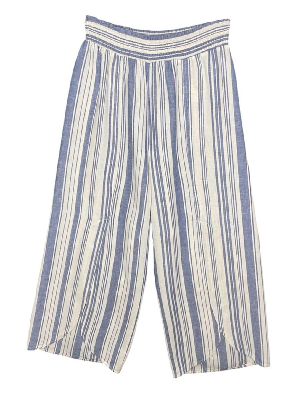 Land N Sea Linen Blend Split Front Wide Leg Pants Medium Blue White - Picture 3 of 5